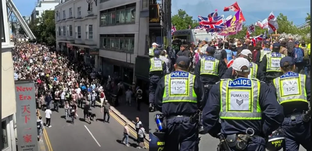 Counter-Demonstrators Halt Anti-Immigration March in Brighton