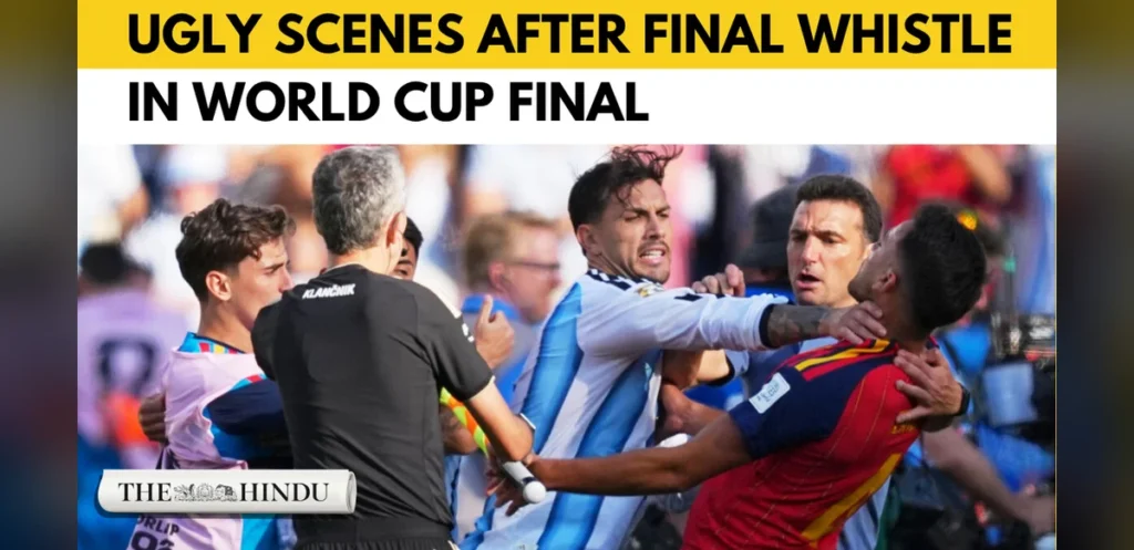 Argentina and Spain players clash in brawl after FIFA World Cup final whistle
