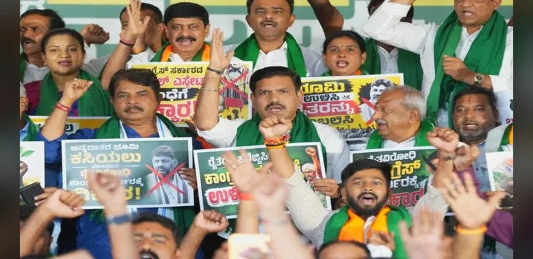 Karnataka BJP Holds Protest Against Bidadi Township Project