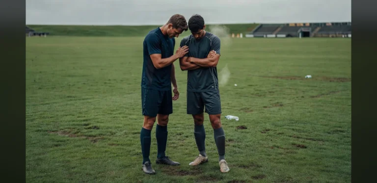 Athlete Engages in Discussion Following Team Victory