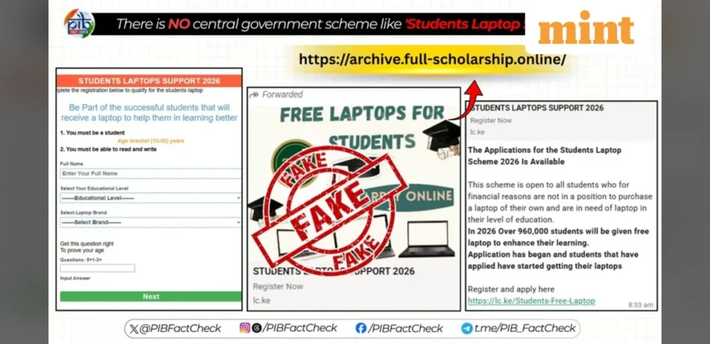 Did ‘government of India’ invite applications for free laptops? PIB Fact Check debunks social media posts