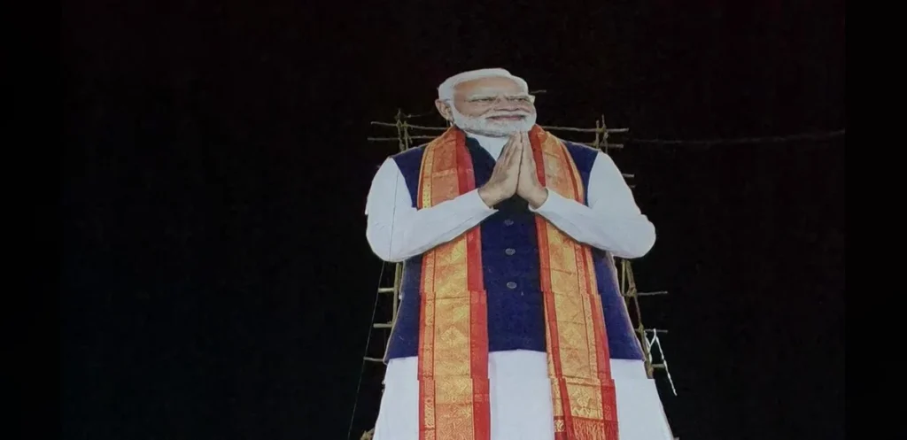 Large Cutout of Leader Inaugurates Service Campaign in Tirupati