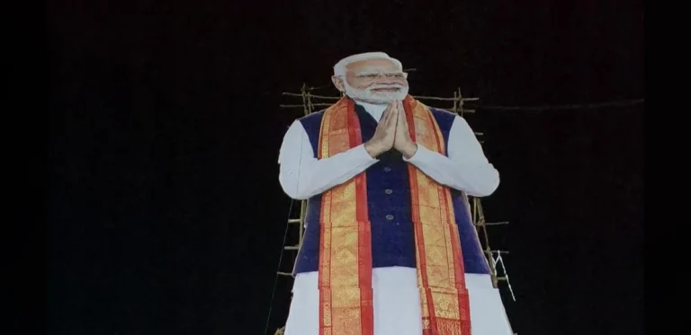 Large Cutout of Leader Inaugurates Service Campaign in Tirupati